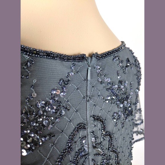 Pisarro Nights Plus Size 18W Embellished Mesh Gown In Steel Gray Blue - Picture 7 of 12